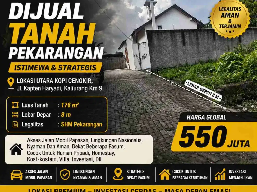 Tanah Pekarangan Strategis Kaliurang Km 9 – Dekat Kopi Cengkir, Cocok Hunian & Investasi