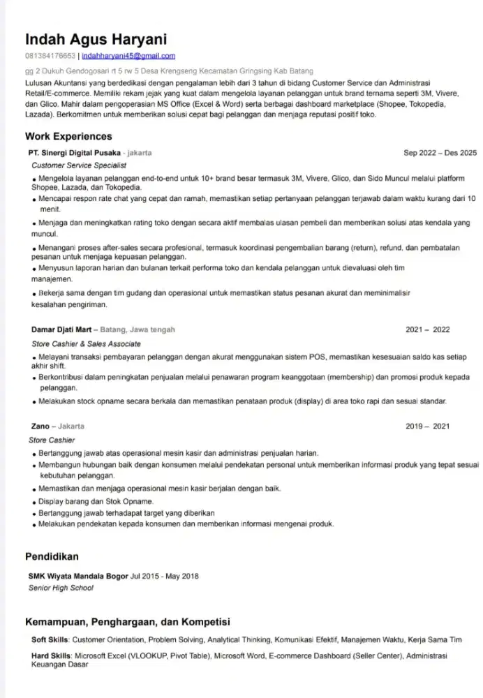 Cari Pekerjaan II Customer service II Admin