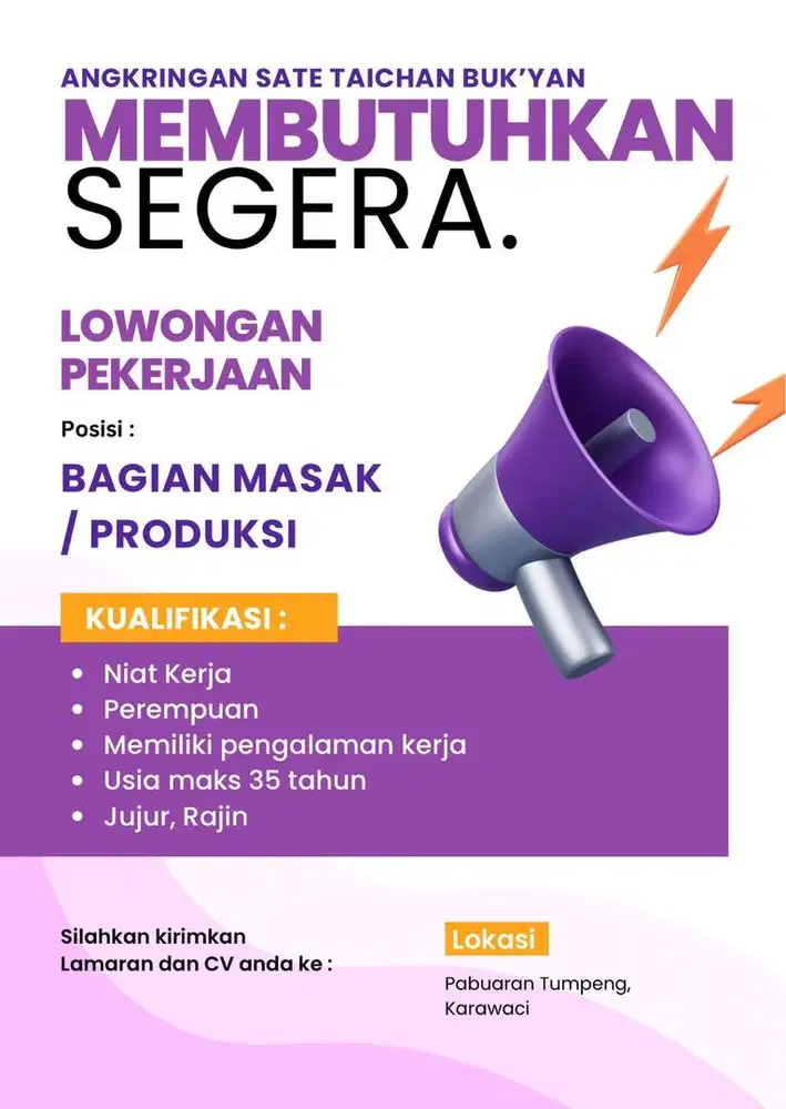 Dibutuhkan segera ya