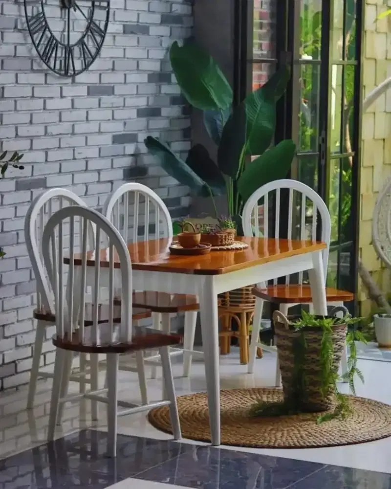 Set meja makan minimalis kayu jati klasik