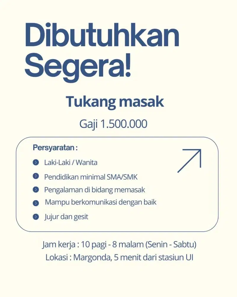 Lowongan Kerja Tukang masak
