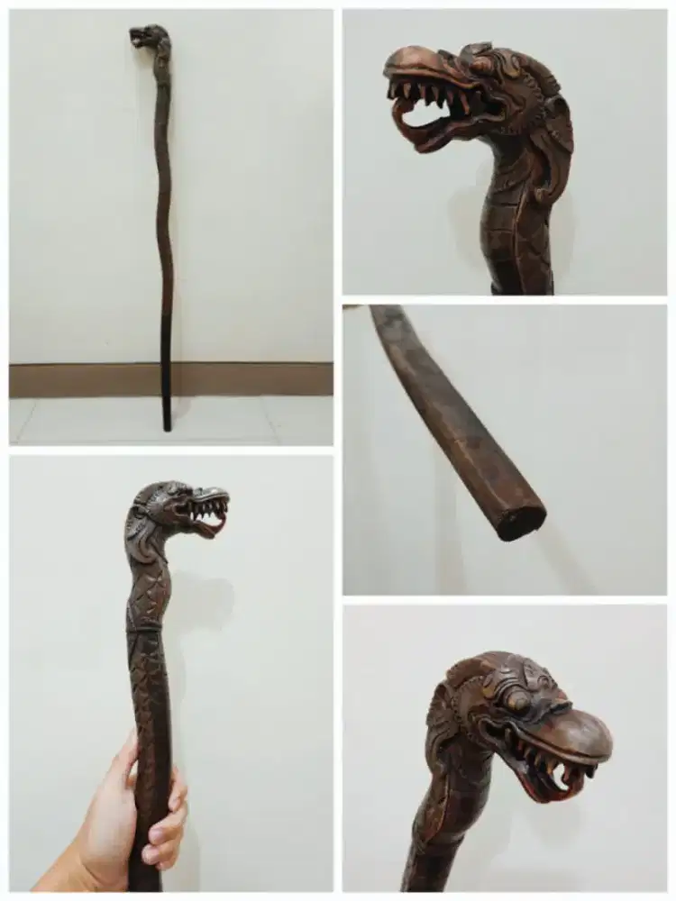 Kerajinan Tongkat Ukir Kayu Naga