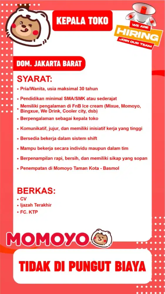Lowongan Kepala Toko Momoyo