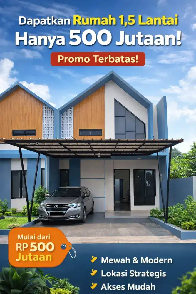 Rumah Cantik 1,5 Lantai Harga Murah Dengan Konsep Tanah Luas Siap Huni