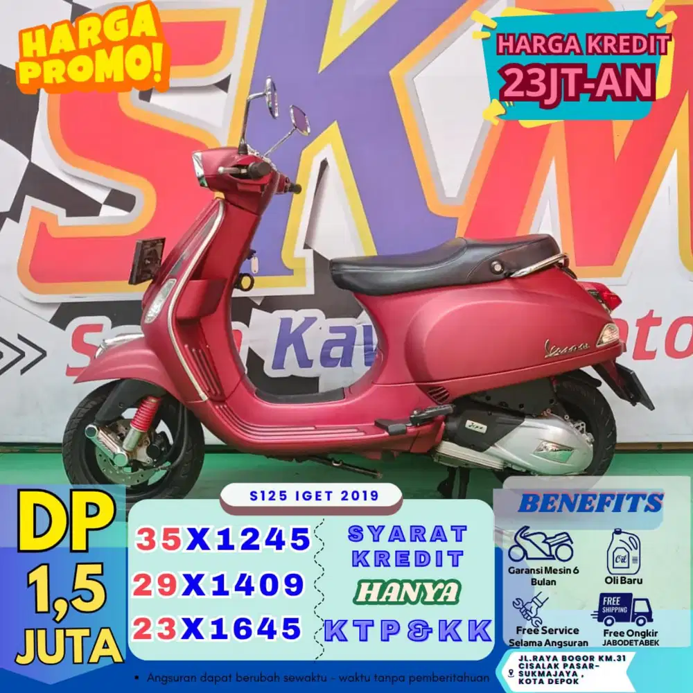 ( vespa s125 2019 DP;1500 garansi mesin 6 bulan cash credit