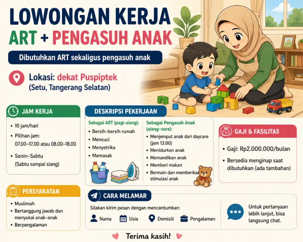 Dicari ART+ Pengasuh Anak