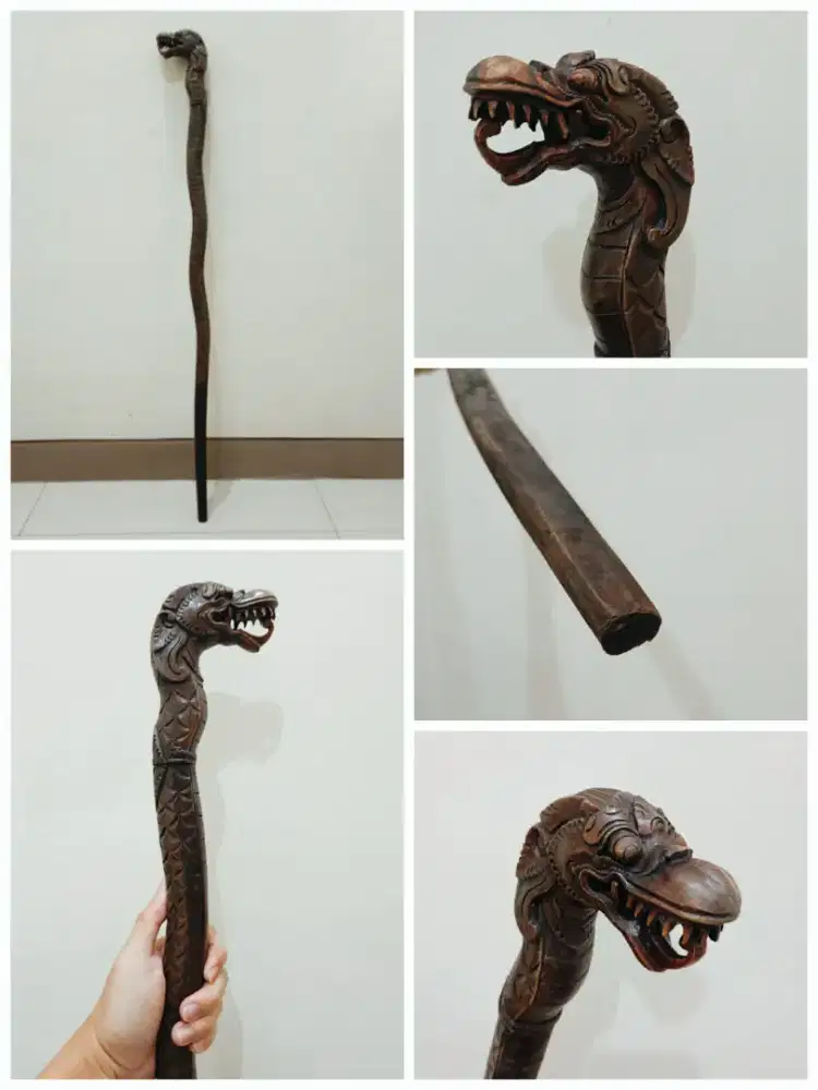 Kerajinan Tongkat Ukir Kayu Naga