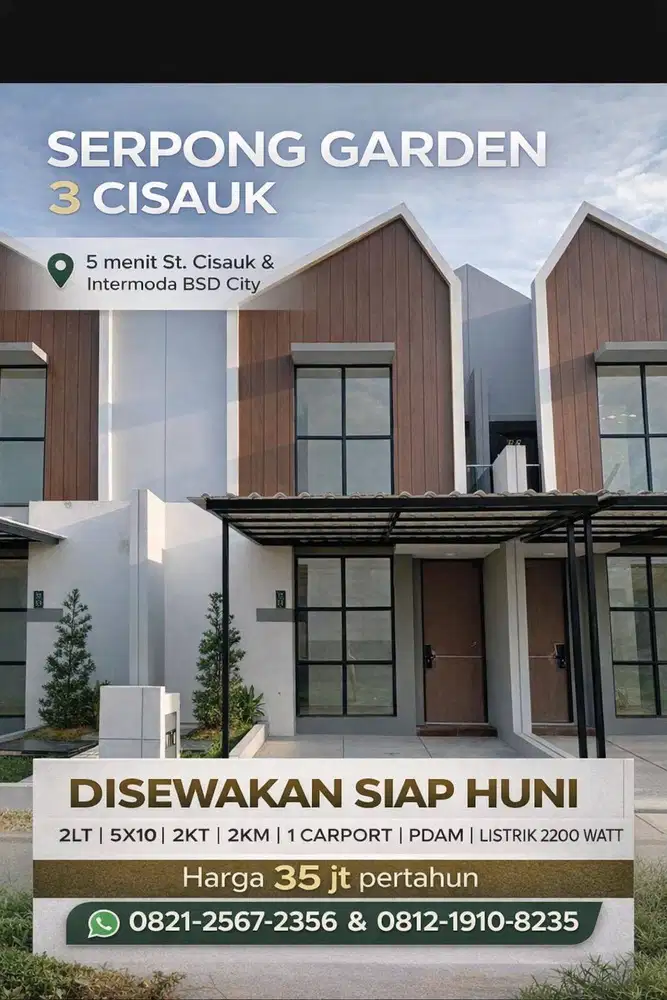 DI SEWAKAN RUMAH SIAP HUNI – SERPONG GARDEN 3 CLUSTER VOLGA, CISAUK