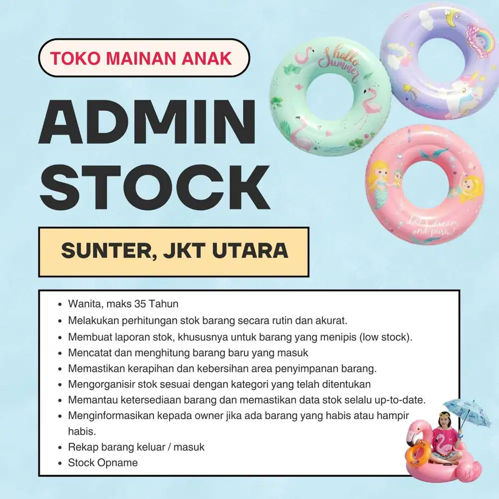 Dicari Admin Stock barang toko online sudah pengalaman sunter