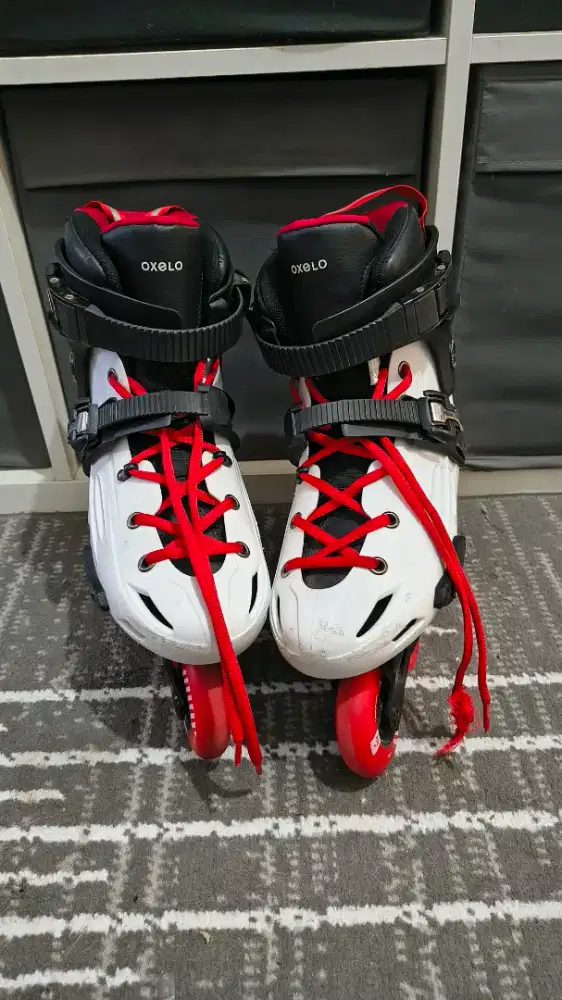 Sepatu roda dewasa oxelo decathlon inline blade roller skate merah