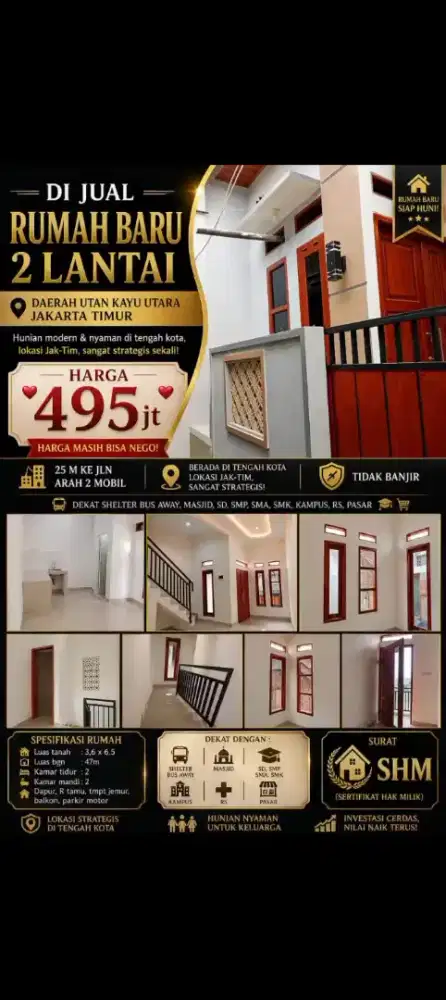 Dijual Rumah 2 Lantai di Utan Kayu Utara Jkt Timur