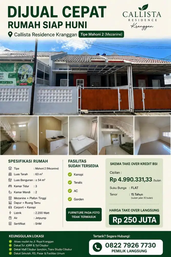 Jual Rumah Anti Banjir Air Bagus Banget Take Over KPR BSI Cicilan Flat