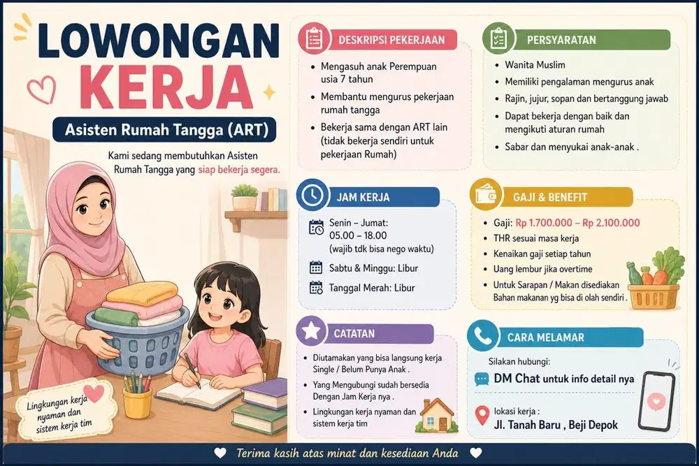 Lowongan Kerja ART Siap Kerja pertengahan Mei