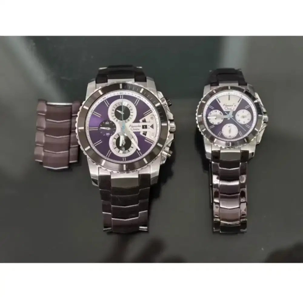 Jam Tangan Couple Alexandre Christie Stainless Steel Ungu Tipe 6455