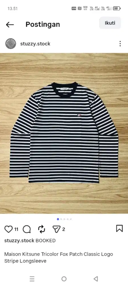 MAISON KITSUNE Tricolor fox patch classic logo stripe longsleeve