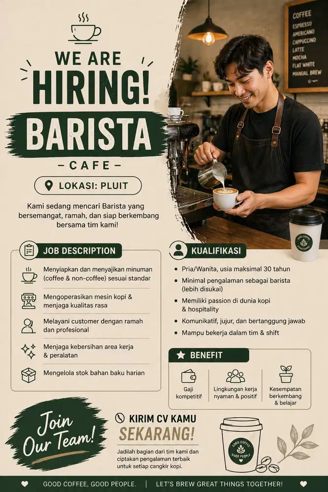 Lowongan kerja: Barista Coffee and Drinks