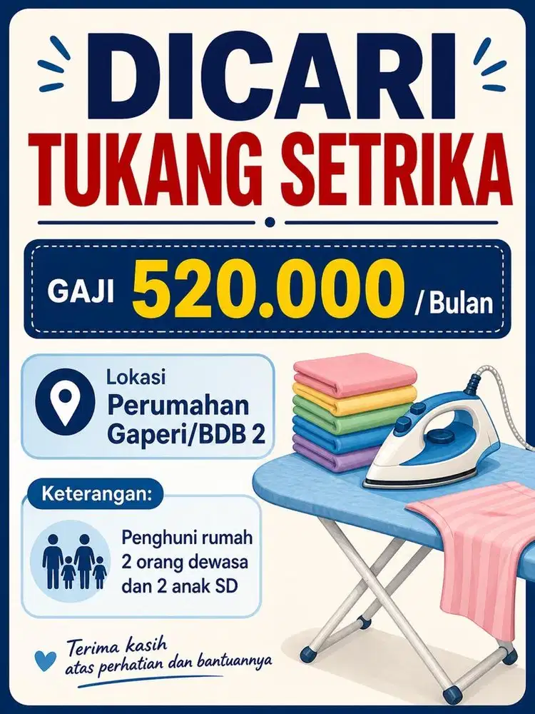 DICARI TUKANG SETRIKA