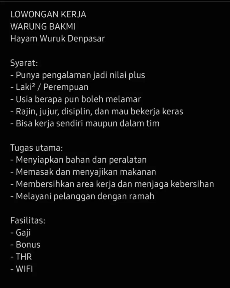 LOWONGAN KERJA WARUNG BAKMI