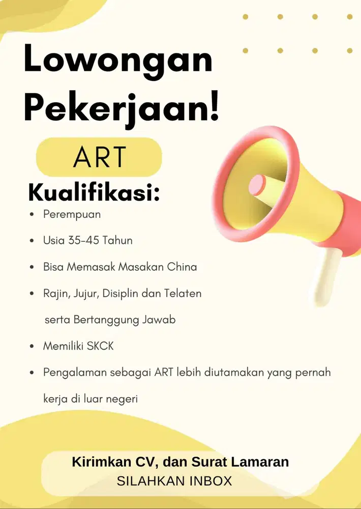 LOWONGAN KERJA ART BISA MASAKAN CHINA