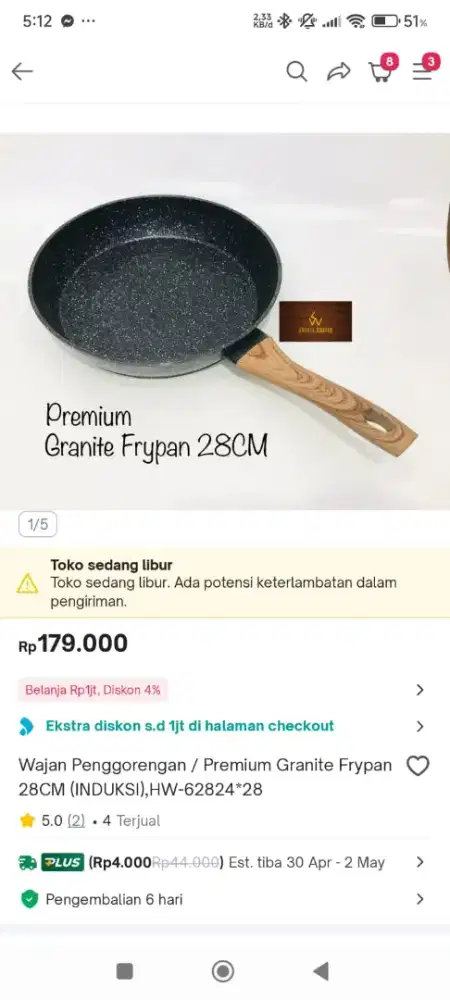 Wajan penggorengan granite frypan 28cm