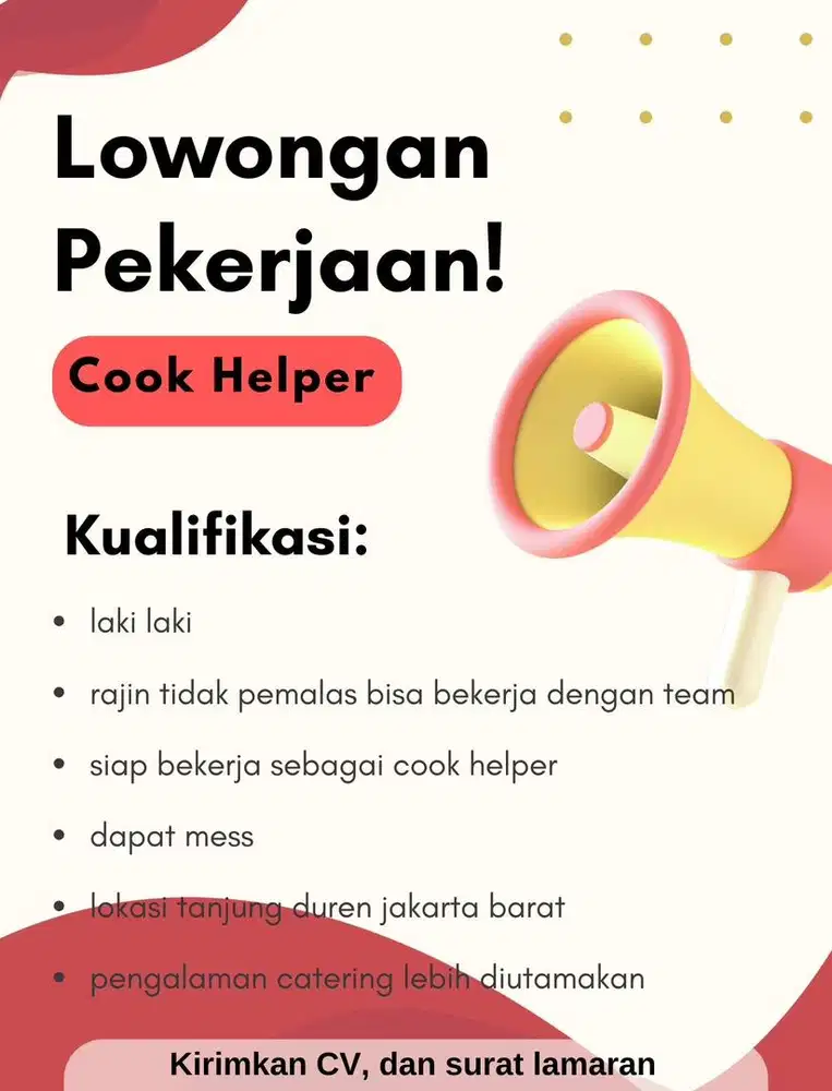 Lowongan Kerja Cook Helper berpengalaman