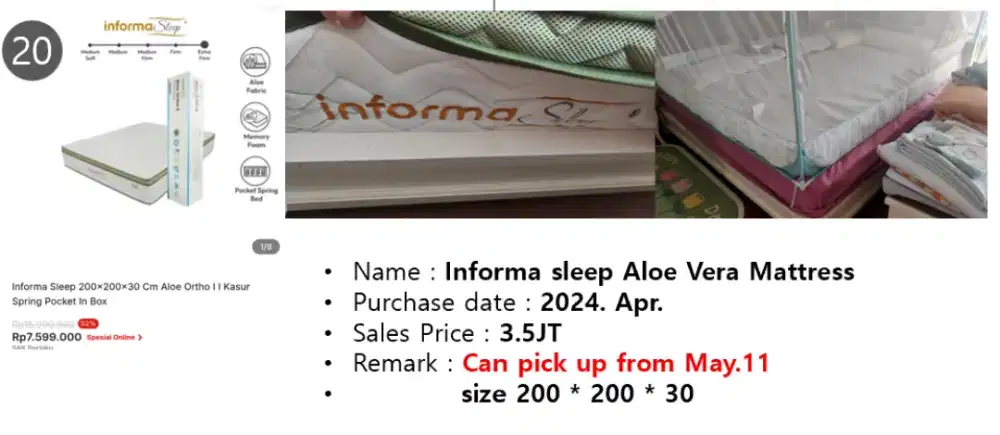 Informa sleep ALOE VERA MATTRESS 200*200*30