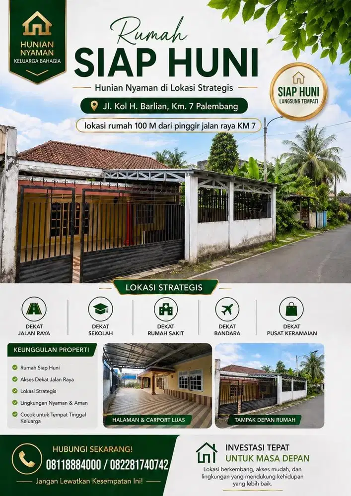 Rumah di jual cepat! KM 7 Palembang, 100 M dari jalan raya