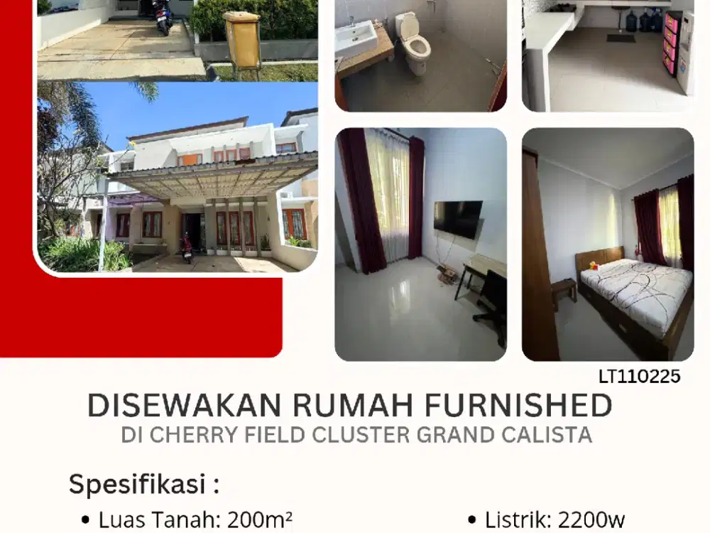 Disewakan rumah 2 muka furnished di Cherry field cluster Grand Calista