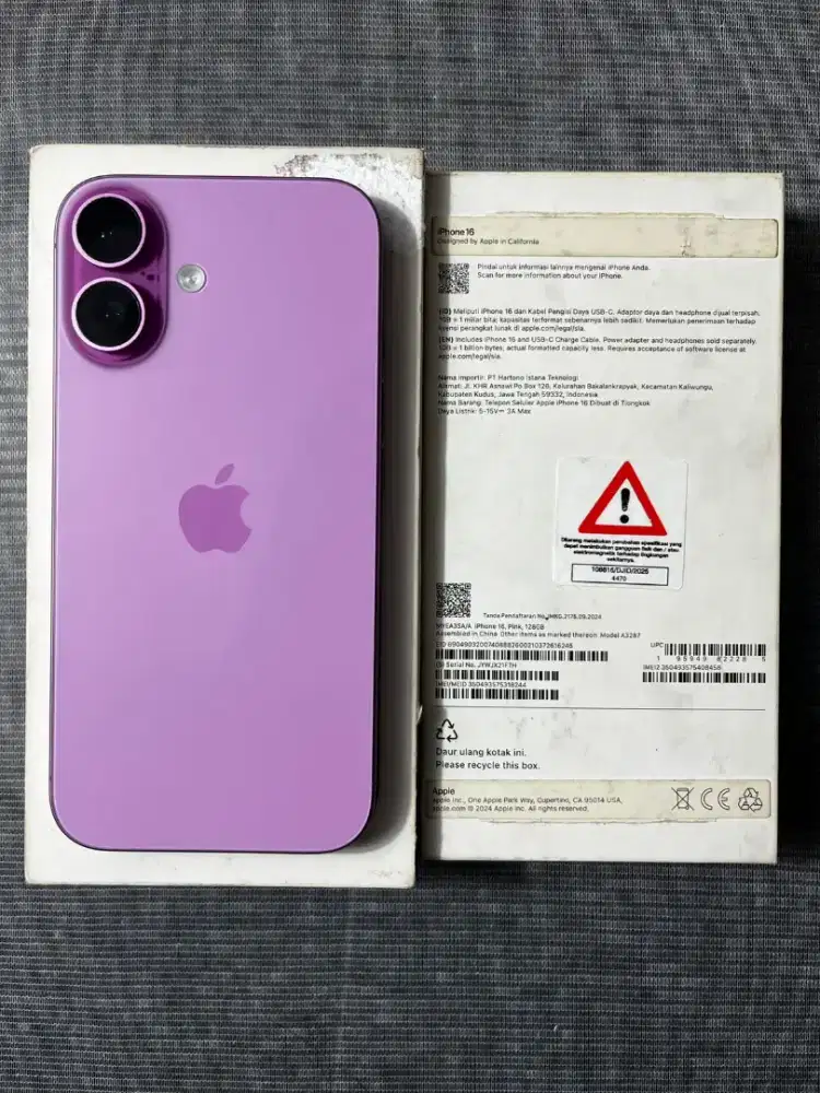 iPhone 16 128GB Pink iBox Fullset Garansi Juli 2026 BH 92 Persen Mulus