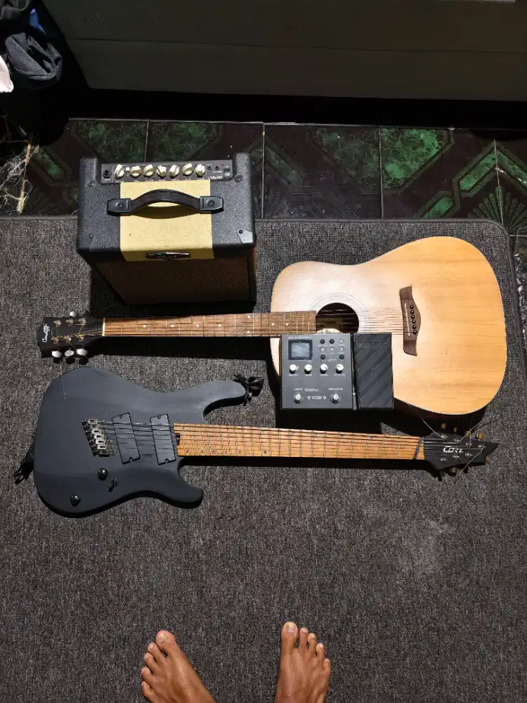 SEPAKET Gitar Cort 7 String, FX NUX MG-300, Ampli Cort, Gitar Cowboy