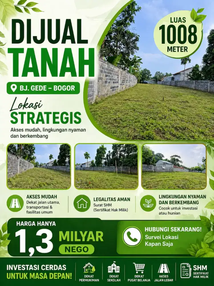 Tanah Luas 1008 m² SHM – Akses Mobil, Lokasi Adem, Harga Bersahabat