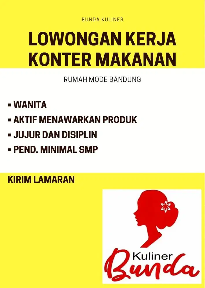LOWONGAN KERJA KONTER MAKANAN RUMAH MODE BANDUNG