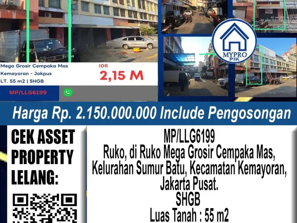 Dijual Cash Murah Ruko Cempaka Mas Jakarta Pusat