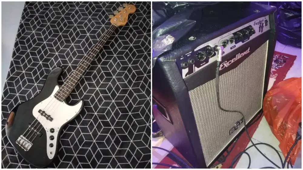 pketan bass fender squier dan ampli rch mantap siap pakai nett