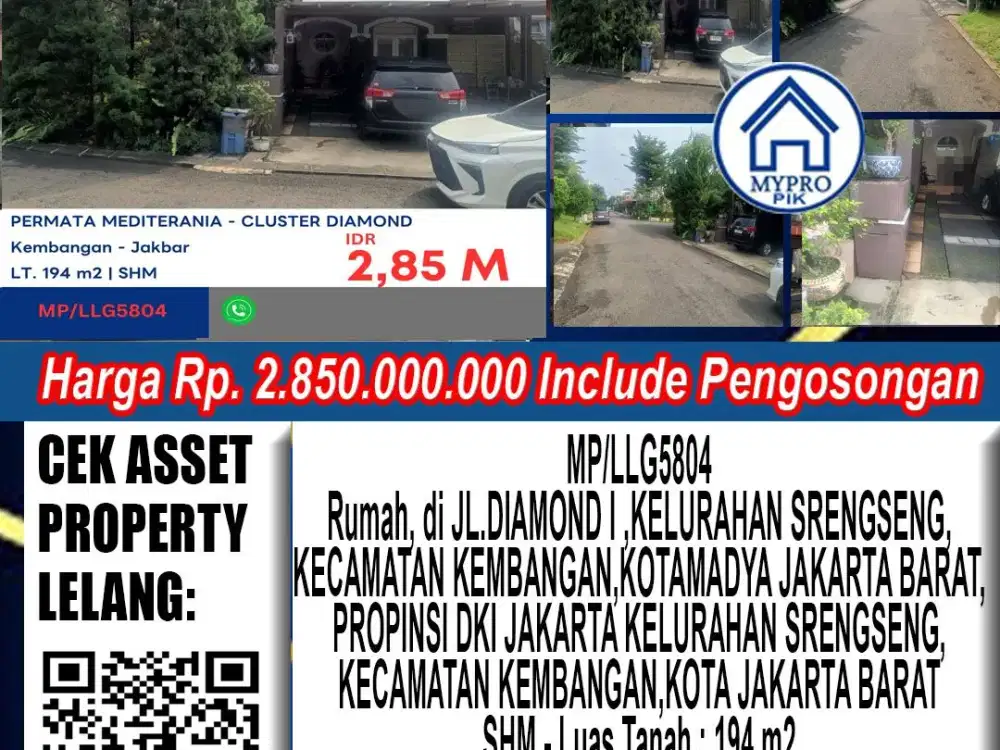 Dijual Rumah Murah Via Lelang Rumah Permata Mediterania Cluster Diamond