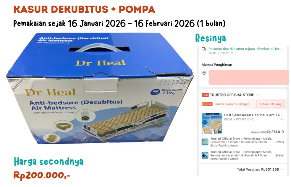 Kasur dekubitus (plus pompa 24jam) pemakaian 1 bulan