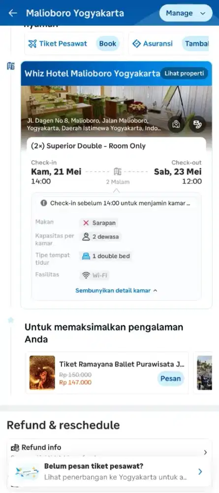 Tiket penginapan whiz hotel malioboro
