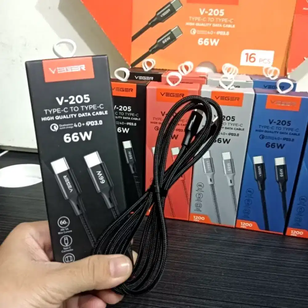 Kabel Data Veger V-205 Type-C To Type-C 66W Fast Charging