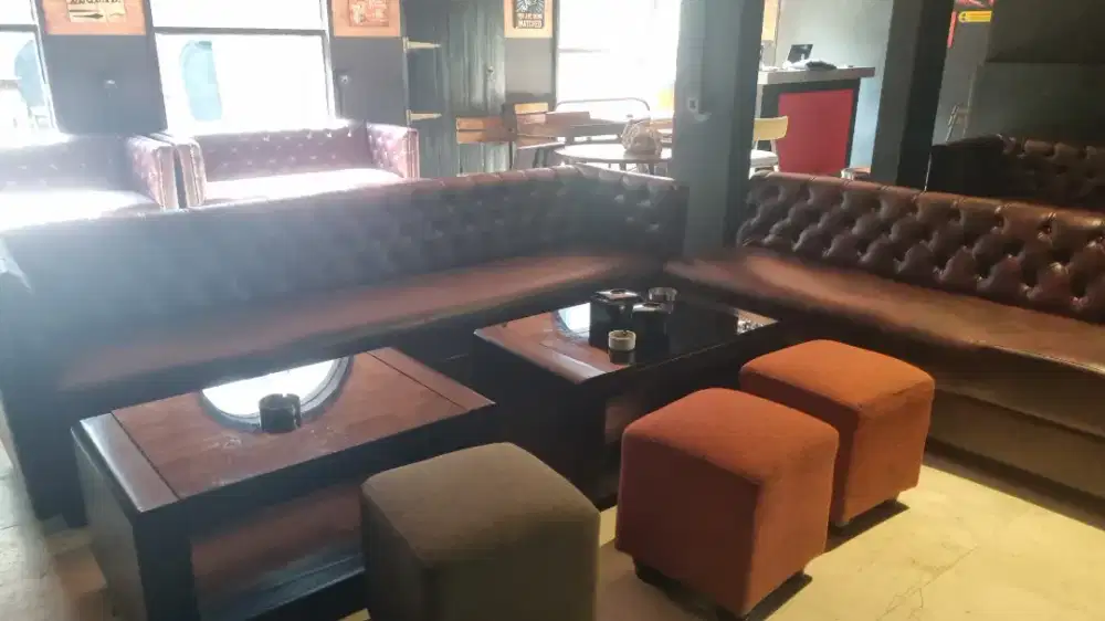 Sofa chesterfield + meja kursi set jati