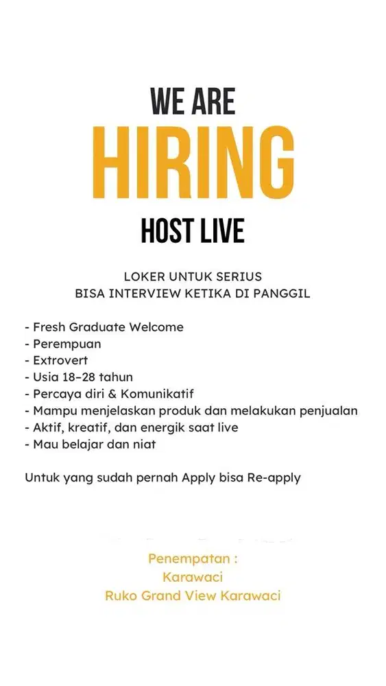 Dibutuhkan segera LIVE HOST