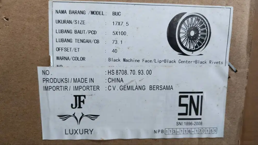 VELG JF LUXURY kondisi mulus 100%