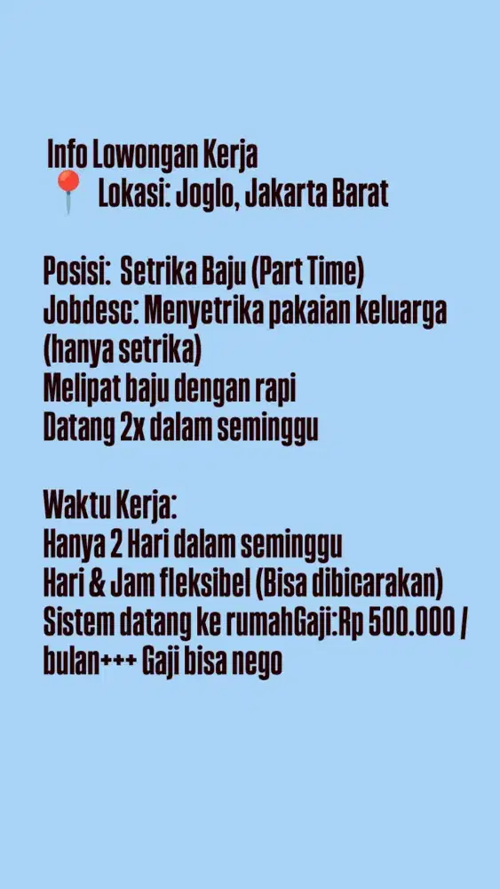 Jasa setrika baju Keluarga datang 2x seminggu