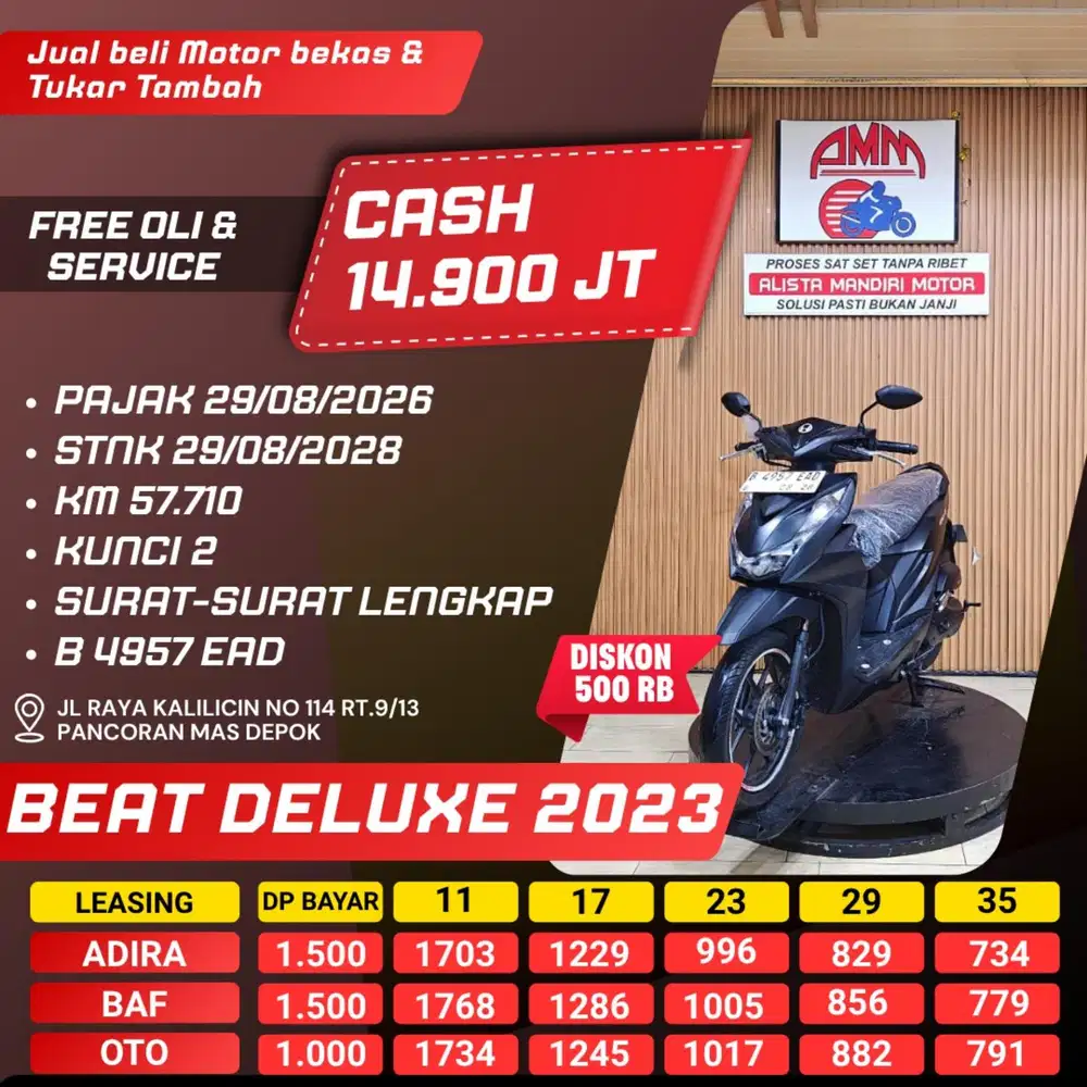 BEAT DELUXE 2023 DP 1JUTA KUNCI 2 PAJAK HIDUP CASH / KREDIT ALISTA