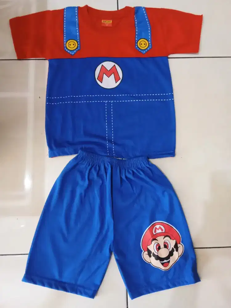 One set anak cowo motif Mario Bros