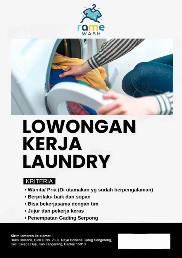 Lowongan staff laundri