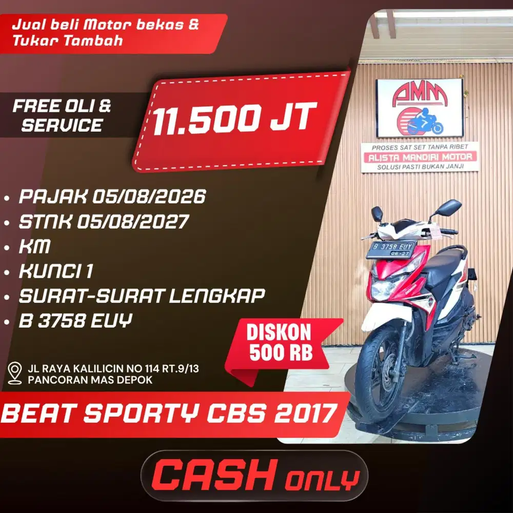 BEAT SPORTY CBS 2017 PAJAK HIDUP CASH ONLY ALISTA