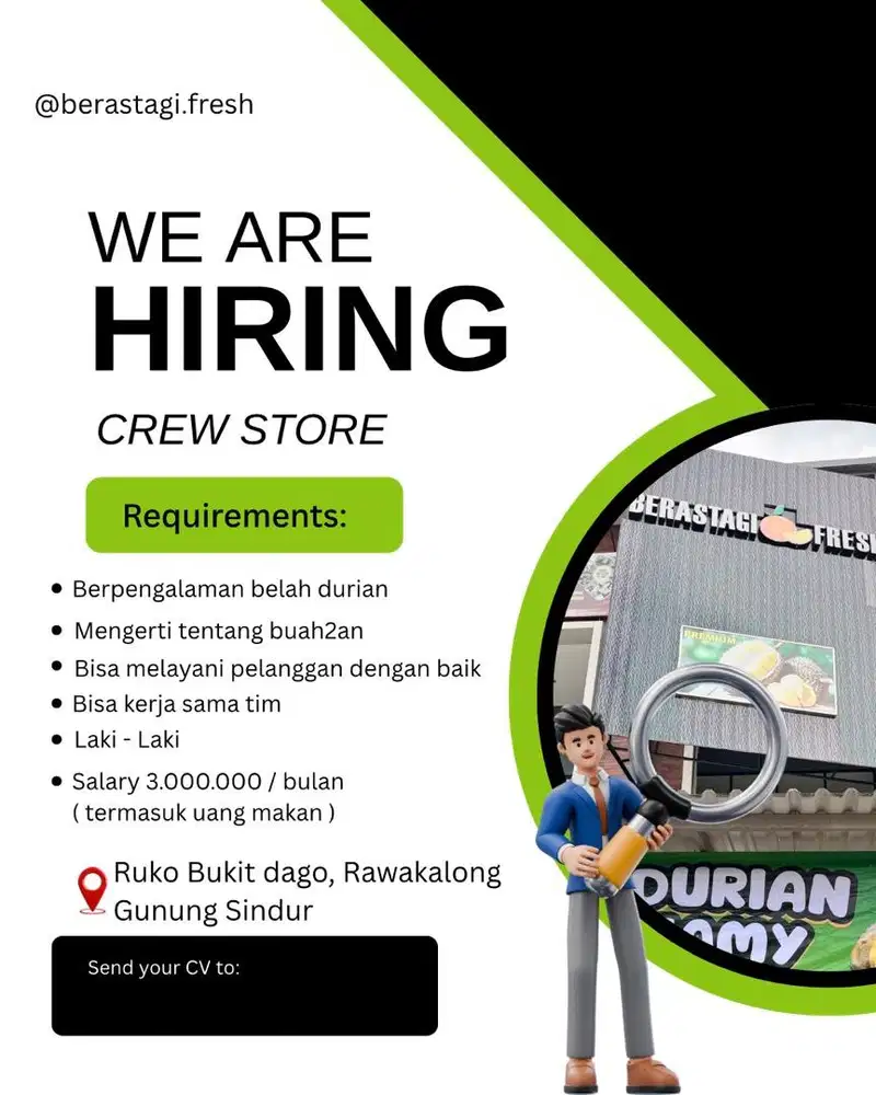dicari crew store bisa belah durian