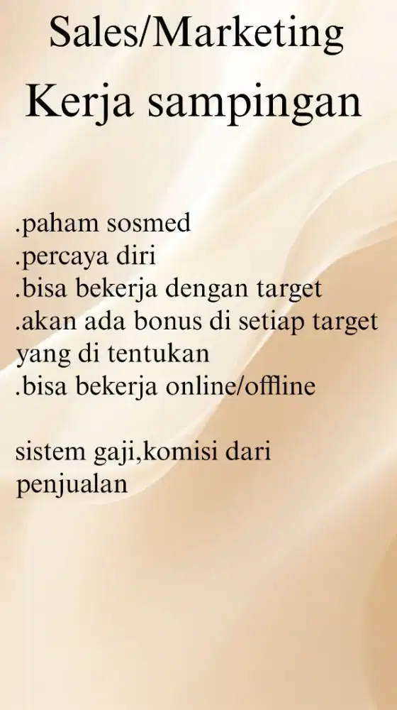 Di butuhkan sales/marketing handal
