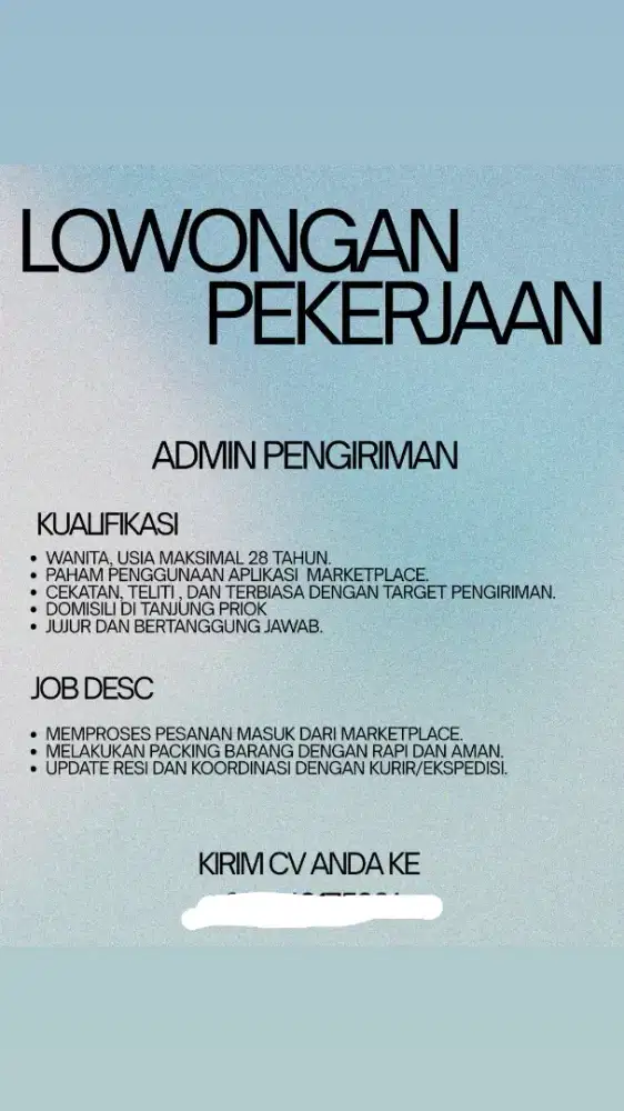 Lowongan kerja admin pengiriman di jakarta Utara
