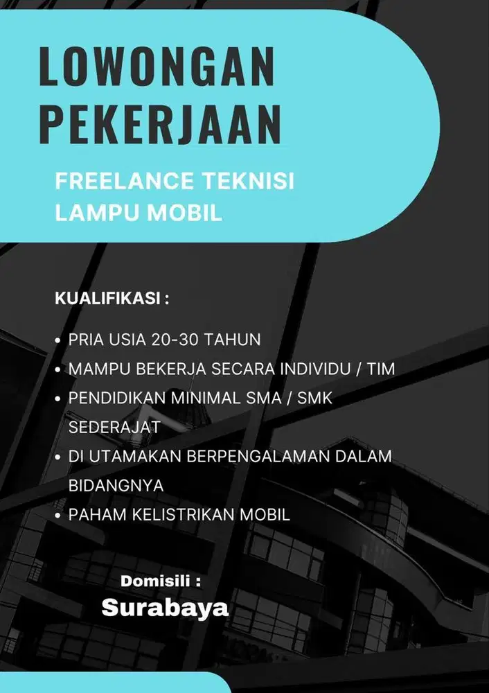 DIBUTUHKAN TEKNISI LAMPU FREELANCE